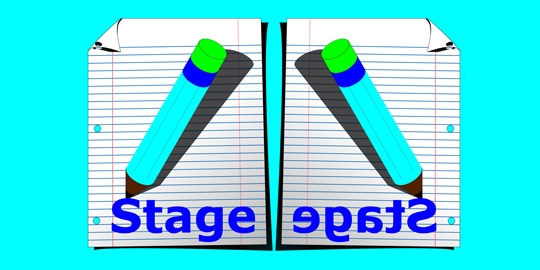 Papier, potlood, geschreven het woord stage