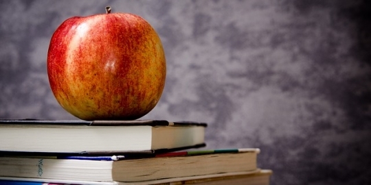 Appel op een stapel boeken
